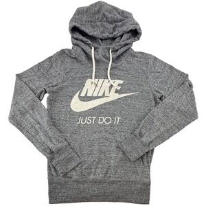 Nike Womens XS Gray Hoodie Just Do It Pullover Sweatshirt Logo Athletic Casual